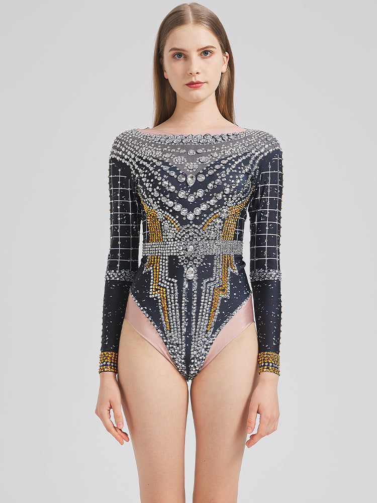 Black Rhinestone jumpsuit model