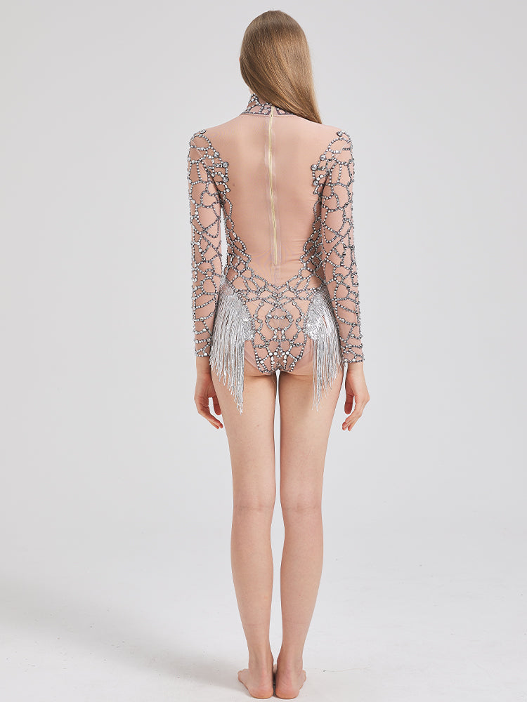 silver rhinestone dress model